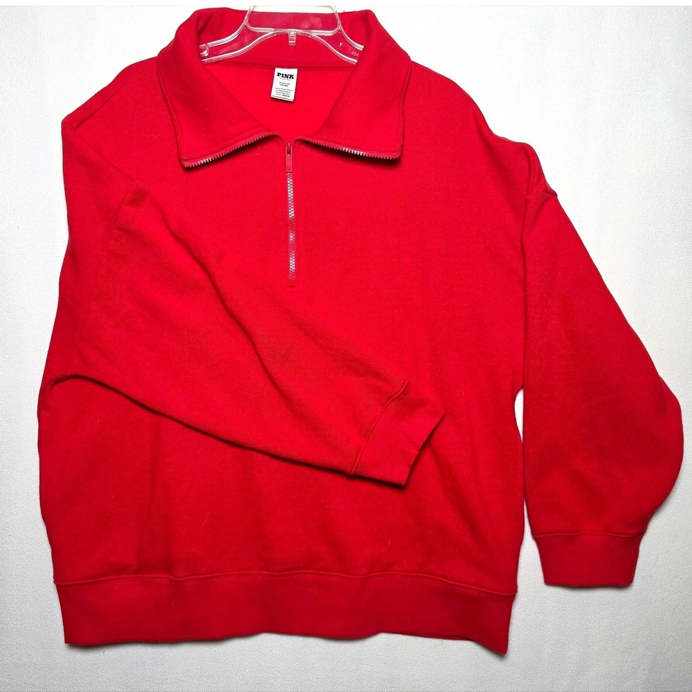 Pink Victoria's Secret Red Quarter Zip Pullover Sweatshirt Womens XL 1006